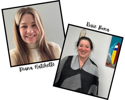 Photos of Diana Hatchette (wearing a sweater with long, light brown hair) and Rosie Bona (dark hair pulled back wearing a black and grey sweater).
