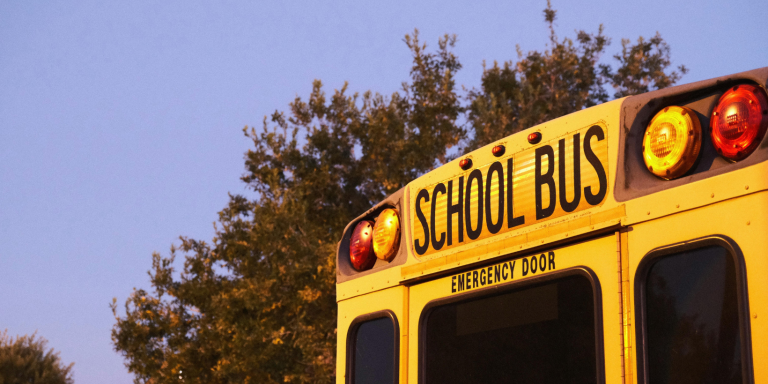 Back of a yellow school bus